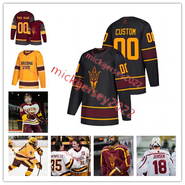 arizona state sun devils hockey jersey custom stitched mens youth jackson niedermayer demetrios koumontzis matthew kopperud cade stibbe gibs, Black